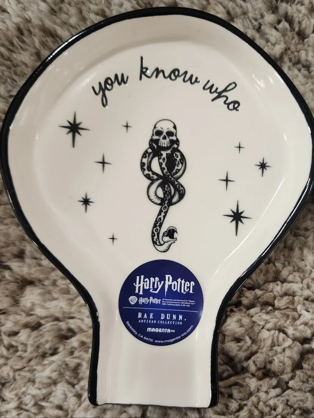 Rae Dunn Black and White Harry Potter 'You Know Who' Ceramic Spoon Rest